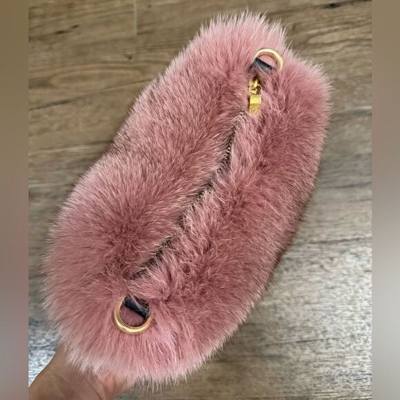 Dusty Rose Premium Real Fox Fur Wristlet/Phone Pouch/Crossbody & Fur Ball Charm - Picture 14 of 14